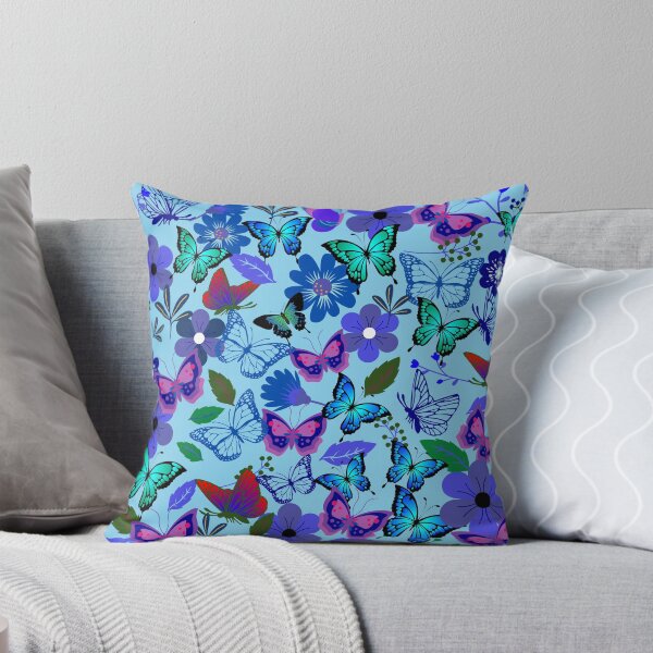 Item preview, Blue and Red Butterflies and Flowers on Sky Blue designed and sold by RiadMannan.