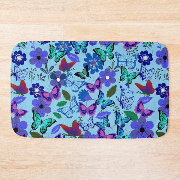 Item preview, Blue and Red Butterflies and Flowers on Sky Blue designed and sold by RiadMannan.
