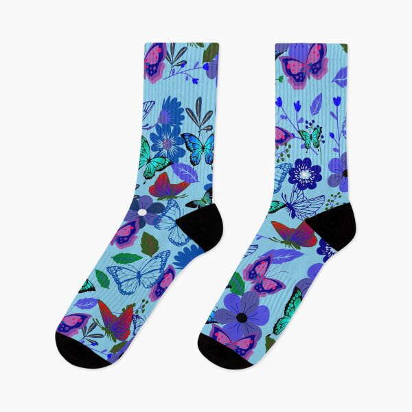 Item preview, Blue and Red Butterflies and Flowers on Sky Blue designed and sold by RiadMannan.