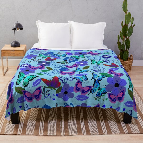 Item preview, Blue and Red Butterflies and Flowers on Sky Blue designed and sold by RiadMannan.