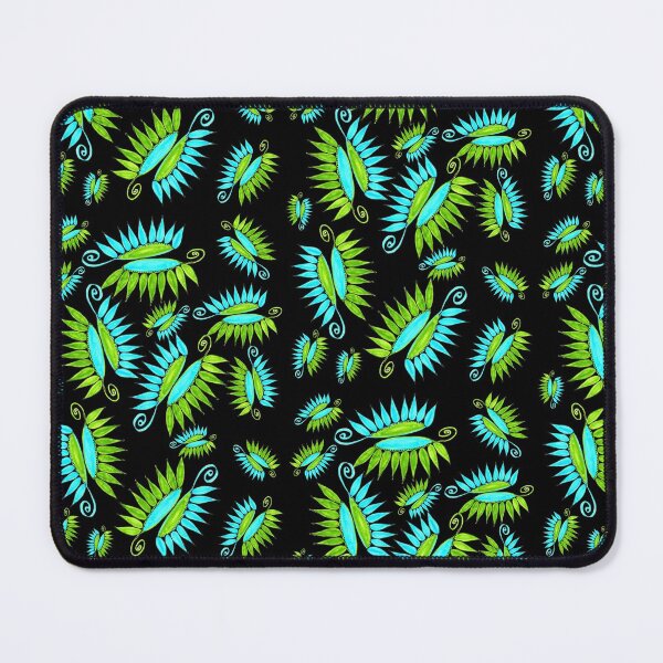 Item preview, Whimsical Flower Pods Pattern Blue Green Garden Art With Black Background Hand Drawn designed and sold by H3designs.