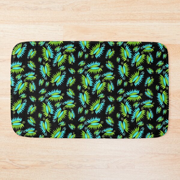 Item preview, Whimsical Flower Pods Pattern Blue Green Garden Art With Black Background Hand Drawn designed and sold by H3designs.