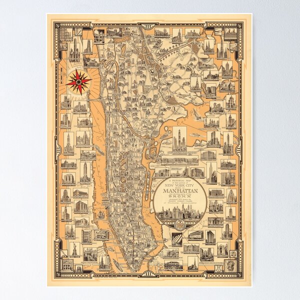 Item preview, 1939 Vintage Pictorial Map of Manhattan, New York designed and sold by Gin  Neko.