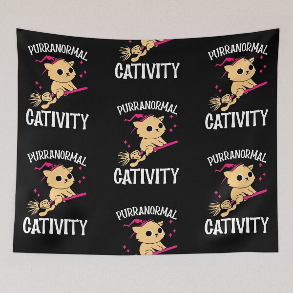Item preview, "Purranormal Cativity" Funny Halloween Cat Riding a Broom  designed and sold by InkItStudio.