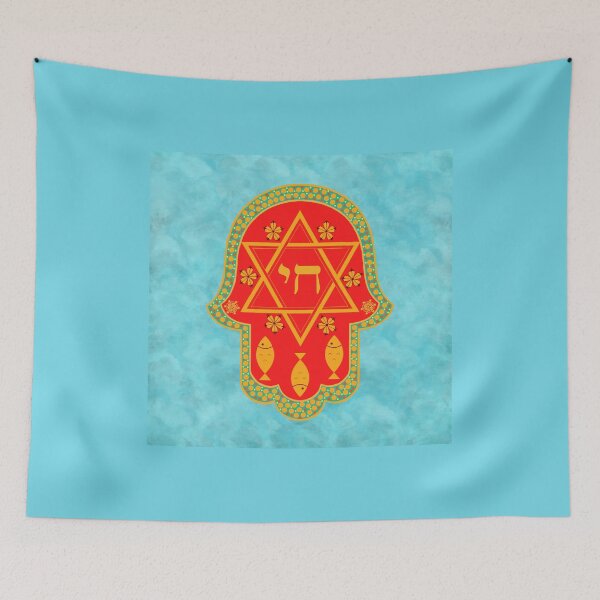 Item preview, Hamsa for blessings, protection and strength - turquoise and red designed and sold by maryedenoa.