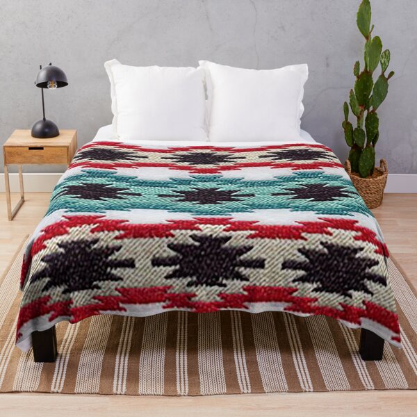 Item preview, Southwestern Blanket Design, Navajo Blanket, Turquoise red black white pattern, tom keys designed and sold by Nostrathomas66.