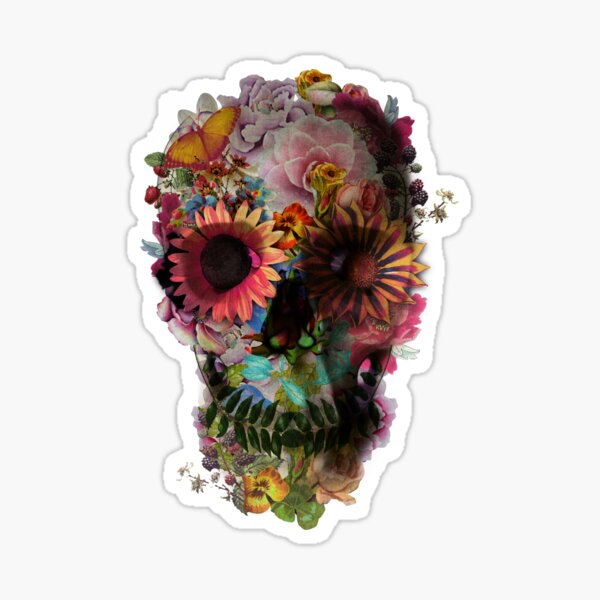 Floral Skull Stickers Redbubble - pink flower eyepatch roblox