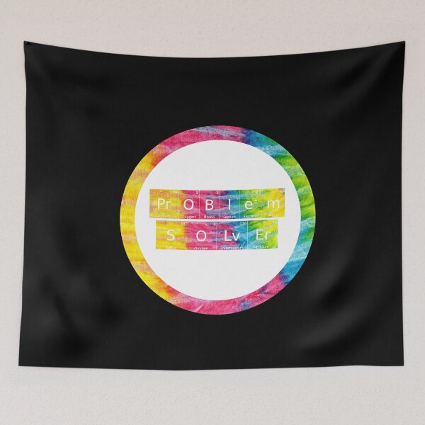 Item preview, Problem Solver written in Chemistry Periodic Table Elements in tie dye font on black background  designed and sold by UncleStuScience.