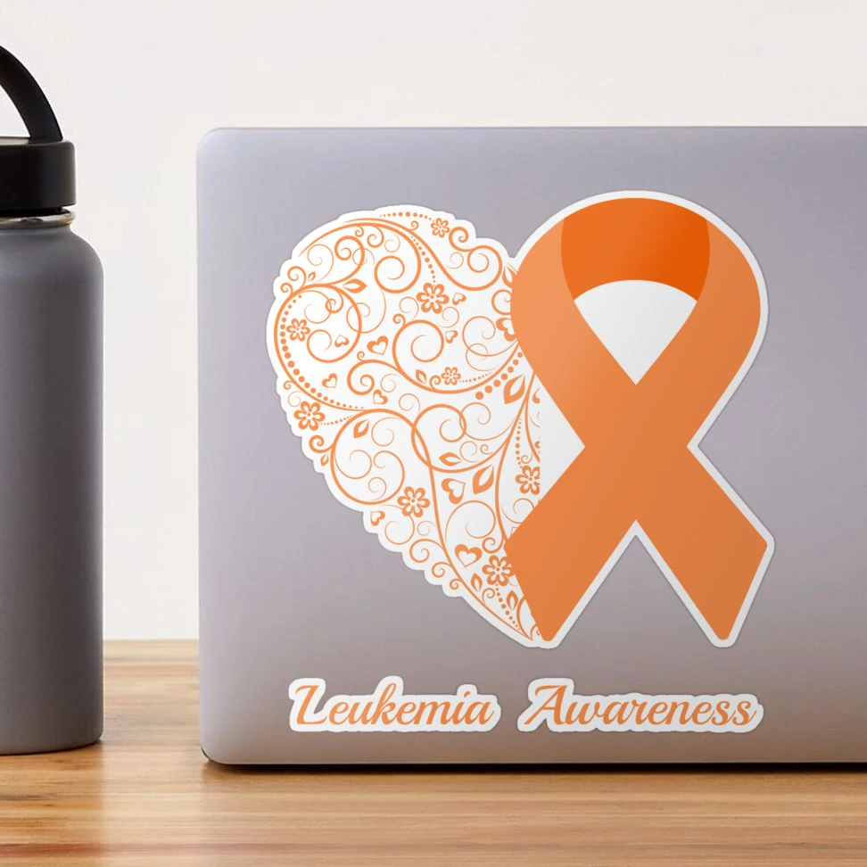 Leukemia Cancer Awareness Floral Heart Orange Ribbon Sticker for Sale by  Cancer Support Regal Studio