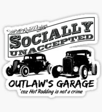 Outlaw's Garage. Socially unaccepted Hot Rods light bkg Sticker