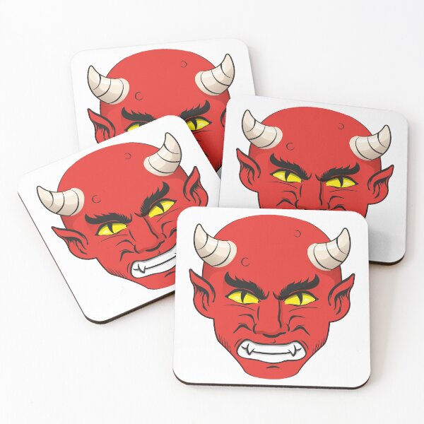 Item preview, Illustration of the head of a demon, red with a nervous guy with horns and yellow eyes designed and sold by LucianoCosmo.