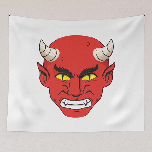 Item preview, Illustration of the head of a demon, red with a nervous guy with horns and yellow eyes designed and sold by LucianoCosmo.