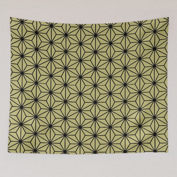Item preview, Motivo de estrella o hexágono Asanoha en negro sobre trigo designed and sold by taiche.