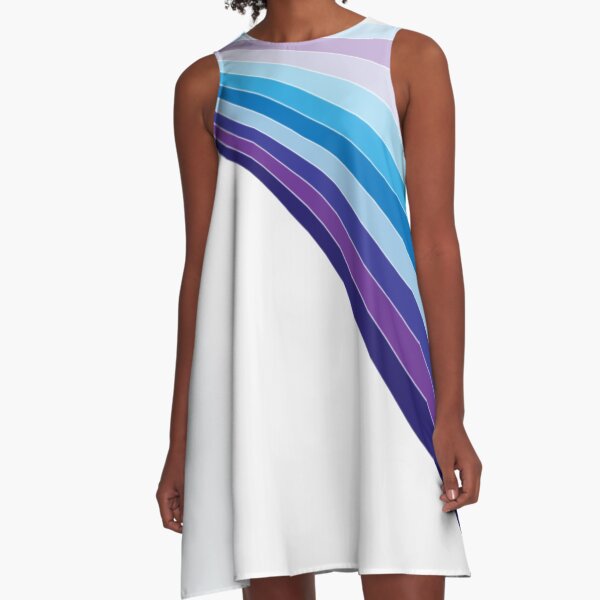 65 MCMLXV White Retro 70s Disco Blue Streaks of Light Pattern A-Line Dress