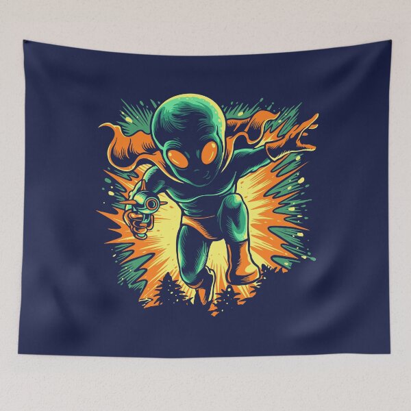Item preview, Retro Martian Alien on the Attack with his Ray Gun designed and sold by SLAG-Creative.