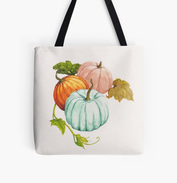 Autumn harvest: pink, orange and blue pumpkin original watercolor art All Over Print Tote Bag