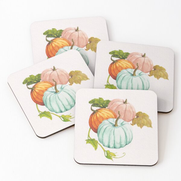 Item preview, Autumn harvest: pink, orange and blue pumpkin original watercolor art designed and sold by ArtandJoyNZ.