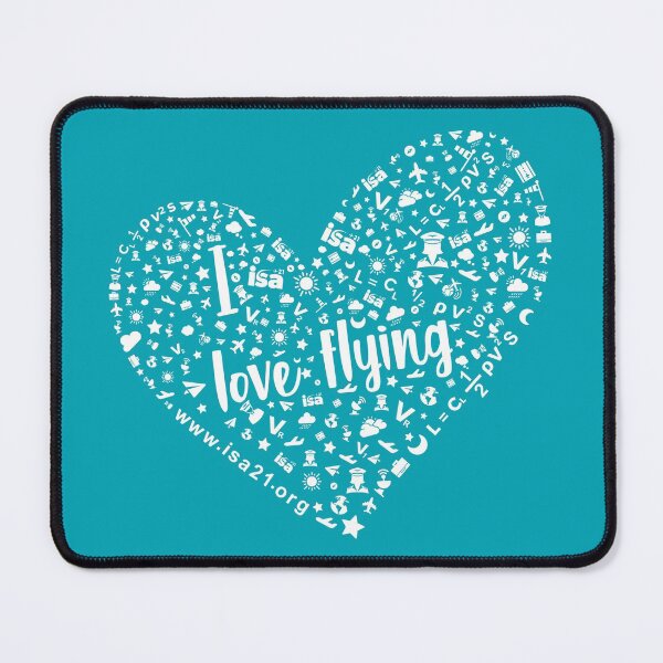 Item preview, I Love Flying in a teal blue sky designed and sold by The International Society of Women Airline Pilots.