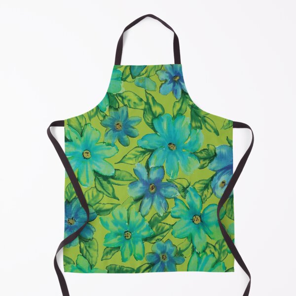 Item preview, Turquoise Flowers on Chartreuse Ground Watercolor designed and sold by Leslie Rogers Todder.