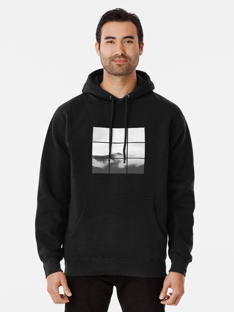 Black and white minimalist landscape foggy mountain Pullover Hoodie  |  redbubble.com
