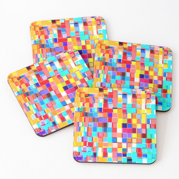 Item preview, graphic design geometric pixel square pattern abstract background in red blue orange yellow designed and sold by Mrvell.