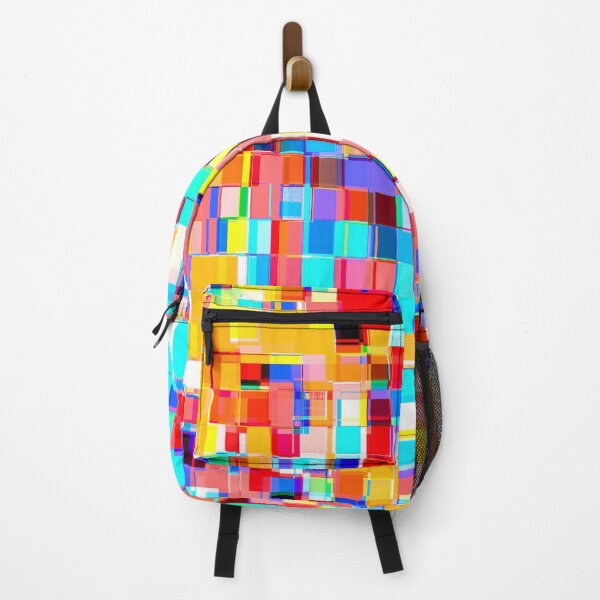 Item preview, graphic design geometric pixel square pattern abstract background in red blue orange yellow designed and sold by Mrvell.