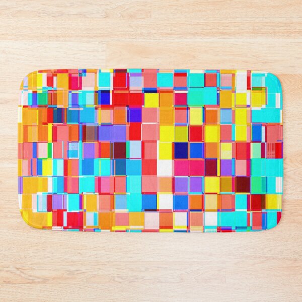 Item preview, graphic design geometric pixel square pattern abstract background in red blue orange yellow designed and sold by Mrvell.