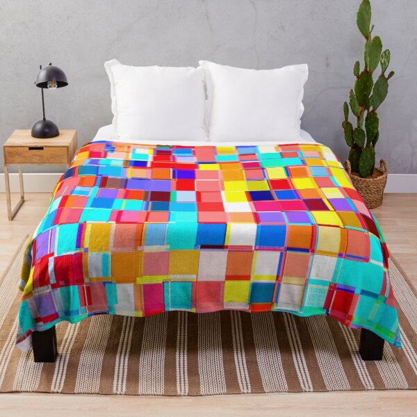 Item preview, graphic design geometric pixel square pattern abstract background in red blue orange yellow designed and sold by Mrvell.