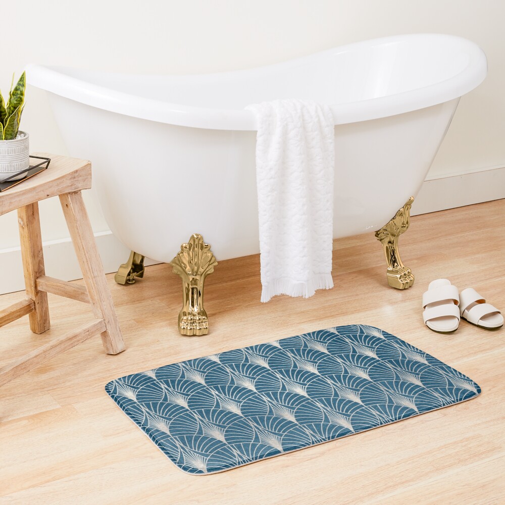 (Faux) Turquoise and (Faux) Silver Art Deco Pattern Bath Mat
