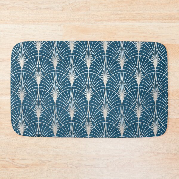 (Faux) Turquoise and (Faux) Silver Art Deco Pattern Bath Mat