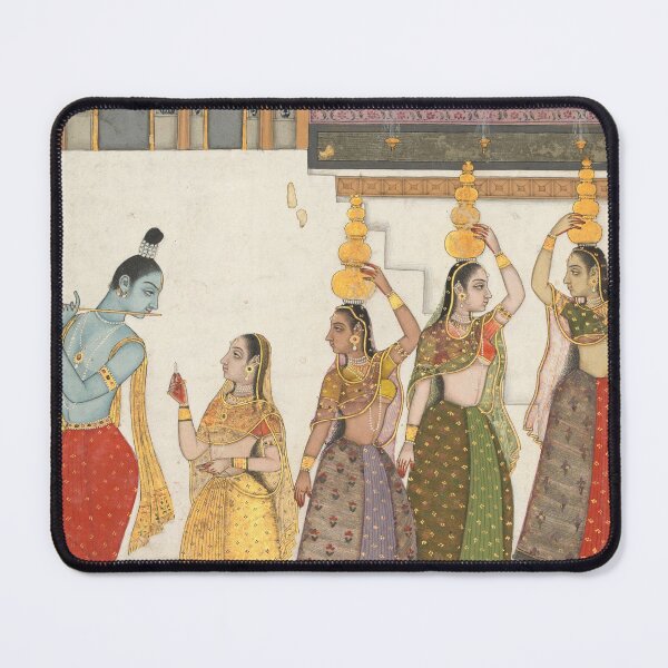 Item preview, Gujari Ragini (Krishna with Gopis Playing the Flute) designed and sold by HinduArtGallery.
