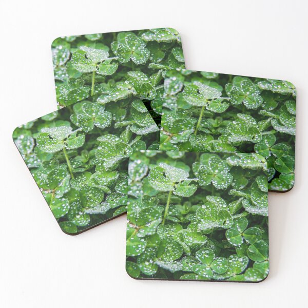 Item preview, Dew droplets of water covering green clover leaves designed and sold by James-Cole.