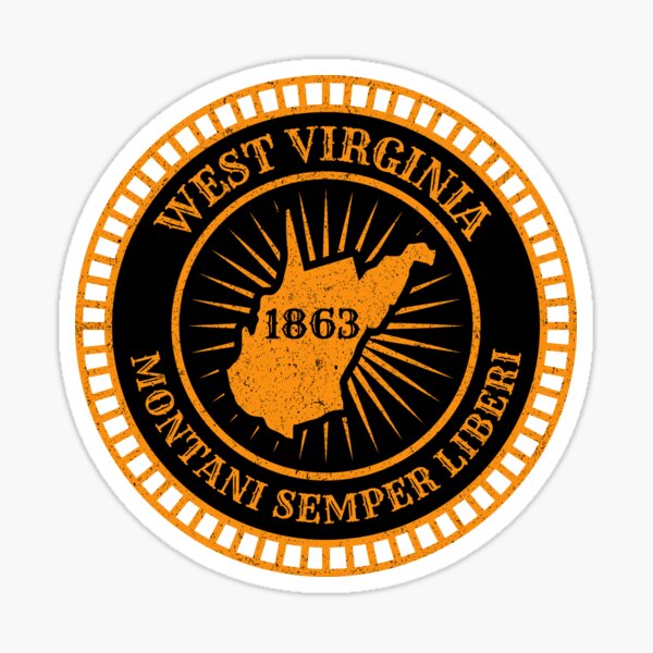 "West Virginia Map Badge Motto Flag Montani Semper Liberi Slogan US