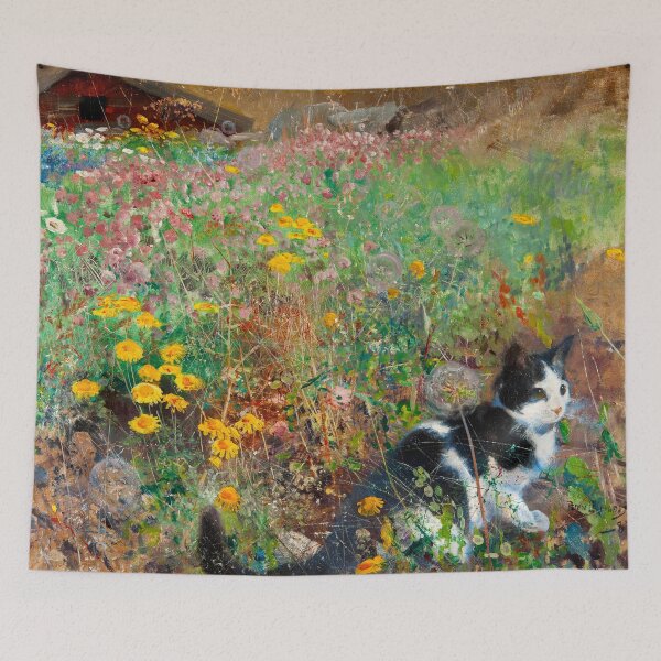Item preview, BRUNO LILJEFORS HD - Cat on a flowery meadow 1887 Original Famous Painting designed and sold by Go Logo Designs.