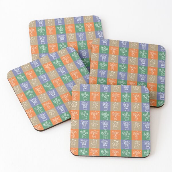 Item preview, Bright checkered pattern outline house plants designed and sold by CutieBlue.