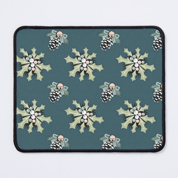 Item preview, seamless repeat pattern of Ilex and pine cones on dark blue designed and sold by colorofmagic.
