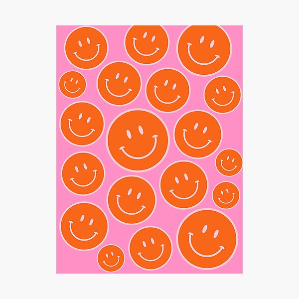 Smiley Face Print Smile Face Pink And Orange Colors Happy Smiling Faces Wall Art Vintage Boho Decor Photographic Print