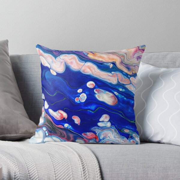 Blue liquid marble pattern Throw Pillow