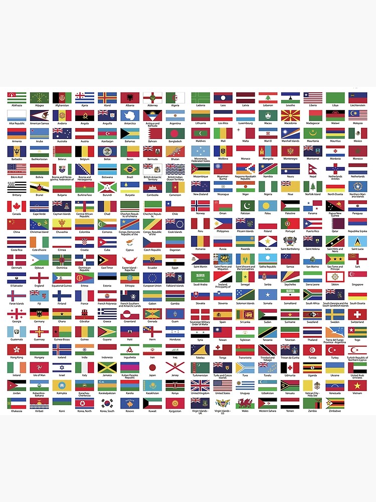 Carte du monde avec la liste de tous les pays et drapeau du monde