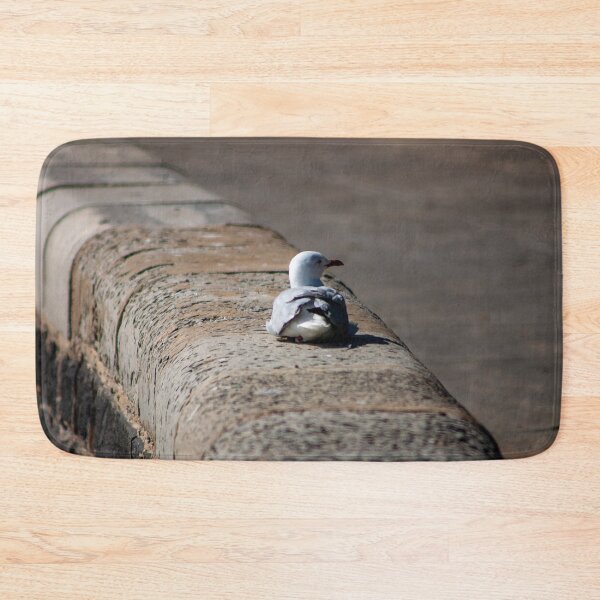 Item preview, Seagull resting on a waterfront stone wall designed and sold by James-Cole.