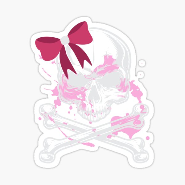 Pink Skull with Bow Cute Girly - 12 Vinyl Sticker Waterproof Decal 