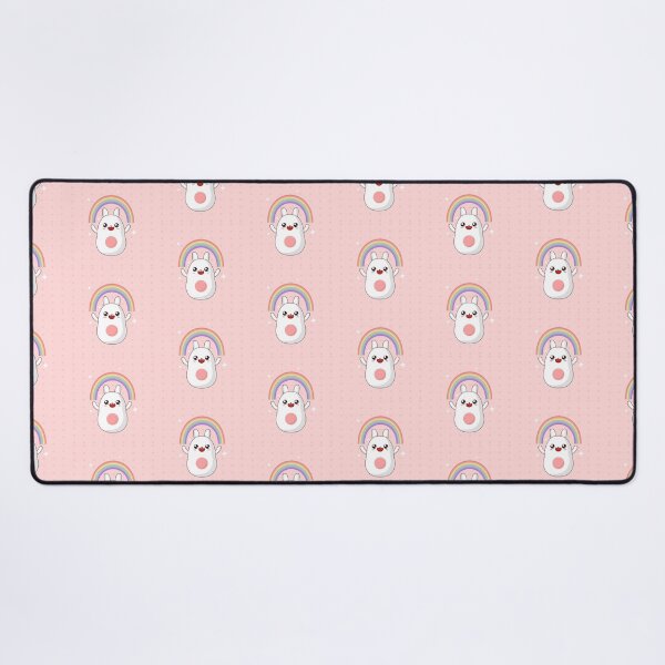 Kawaii bunny and rainbow Desk Mat