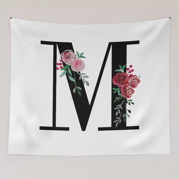 Item preview, Letter M Initials monogram floral designed and sold by Saba-Red-Ideas.