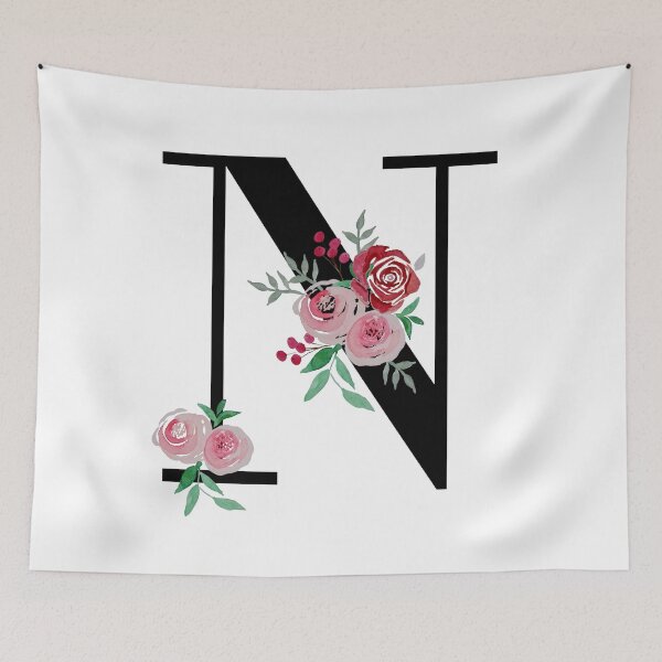 Item preview, Letter N Initials monogram floral designed and sold by Saba-Red-Ideas.