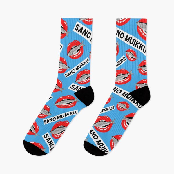 Item preview, SANO MUIKKU! Say cheese the Finnish way - Pattern in red on blue designed and sold by FinYen.