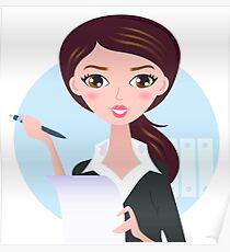 Office writing woman with paper note Poster