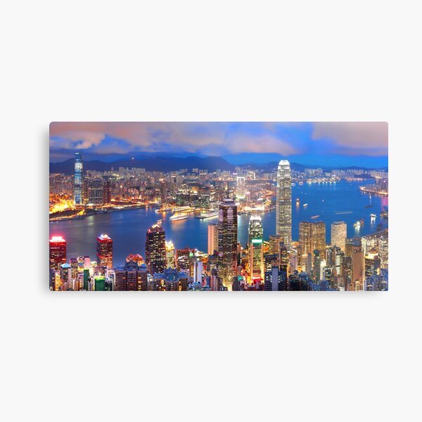 Aperçu de l'œuvre   Impression d’horizon de Hong Kong, impression sur toile, art mural d’horizon de Hong Kong, horizon panoramique de Hong Kong, impressions grand écran créée et vendue par eyesight4vision.