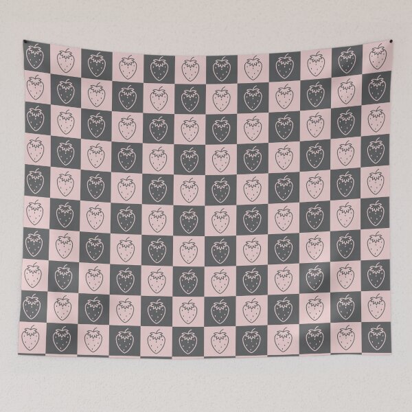 Item preview, Strawberries checkered Pattern | Cute pink and dark grey strawberries pattern | Strawberry lover designed and sold by Violet Treasures.