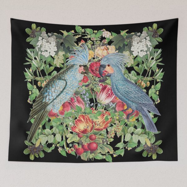 Item preview, Cool Blue Macaws Surrounded By Vintage Flowers And Nature designed and sold by TrulyEpoque.