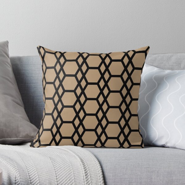Brown and Black Tessellation Line Pattern 13 Coordinates w/ Sherwin Williams 2022 Popular Color Woven Wicker SW 9104 Throw Pillow